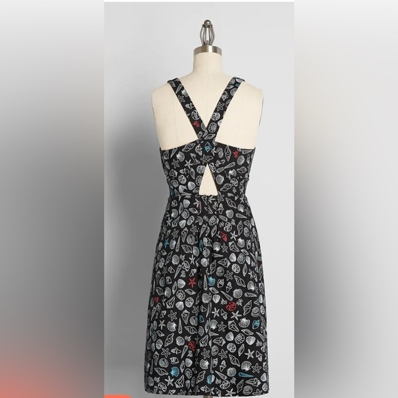 NWT Modcloth Black Seashell Strap Fit Flare Dress 4 - Picture 3 of 5